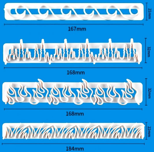 Grass, Flames, Ice, and Sea Waves. Set of 4 cookie cutters.