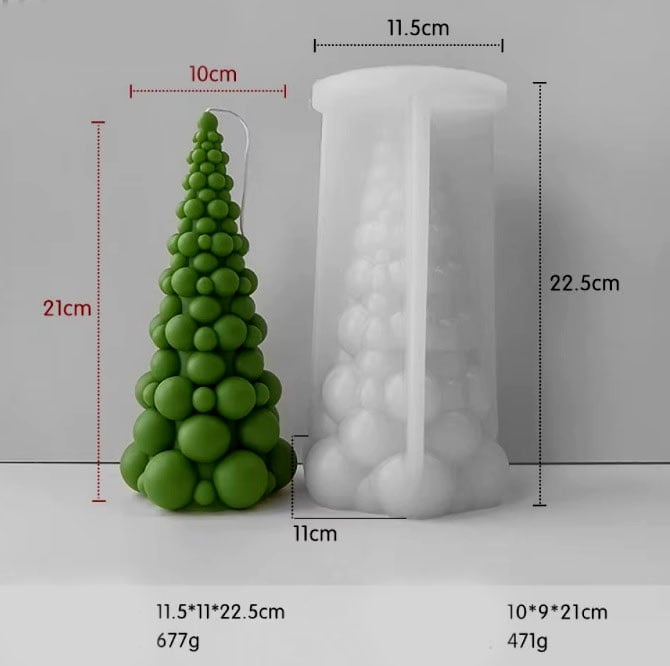 Albero di Natale a Bolle di 21 cm. Stampo in silicone per Candele e Saponi