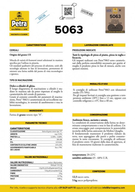 PETRA 5063. Pizza al Piatto, Teglia e Focaccia. Farina tipo 0 W 260-280