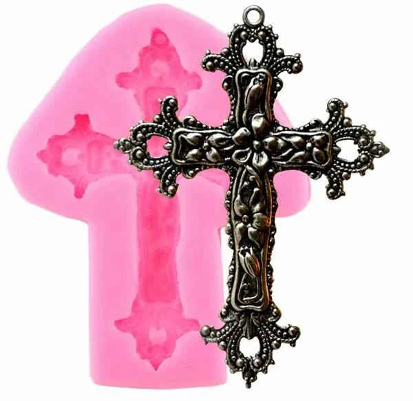 Croce decorata con Perle incise. Jeweled Cross Fondant Mold. Stampo in silicone