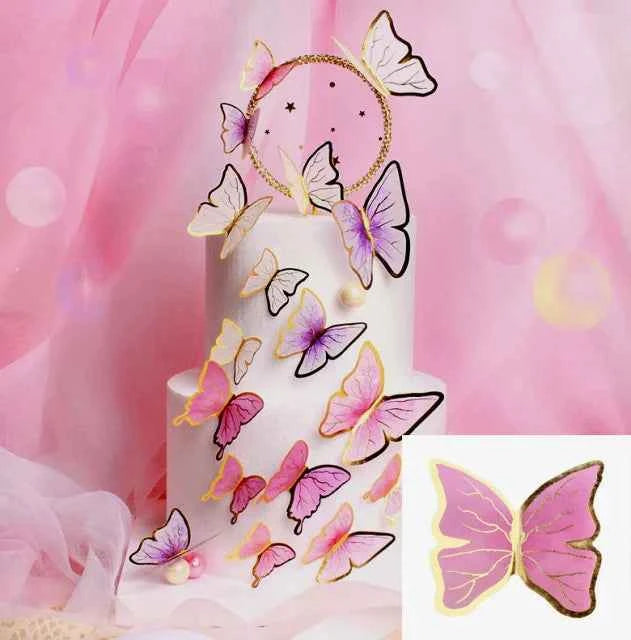 Farfalle volanti con Ali Bianche e bordi Oro. Sagoma Cake Topper