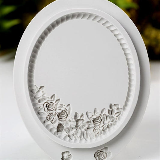 Frame decorated with roses. Vintage Baroque. Silicone mold.
