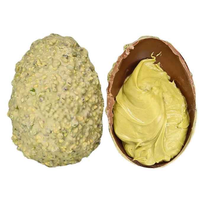 Uovo di Pasqua Artigianale ricoperto di pistacchi, GLASSATO CIOCCOLATO BIANCO e FARCITO al pistacchio