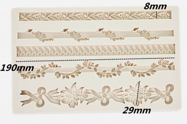 Gorgeous Border with 5 Floral Decorations. Large Silicone Mold.