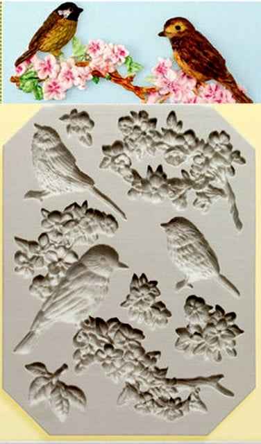 Pappagallo e Uccellini sul ramo in Fiore. Stampo in silicone
