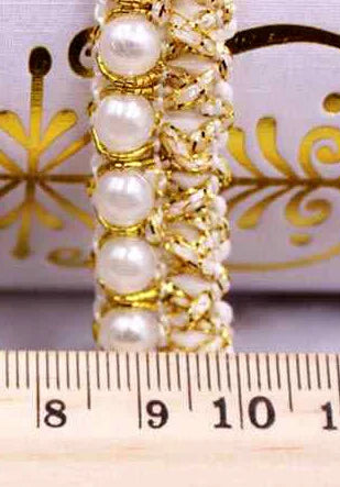 Elegant Pearl Thread with Gold Embroidery
