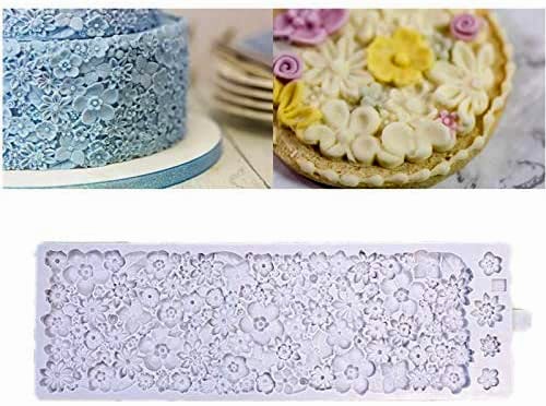 Flowers. Large 37 x 12 cm silicone floral border mold with many flowers.
