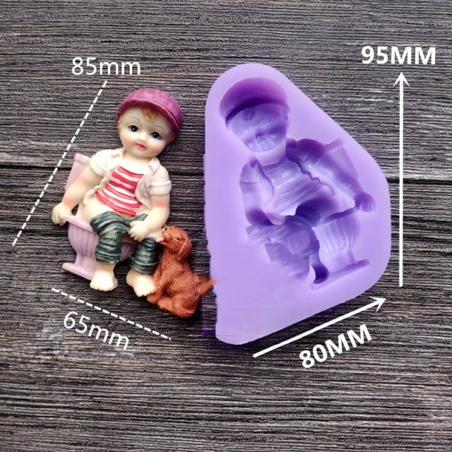 Child in Bath with Dog. Silicone Mold