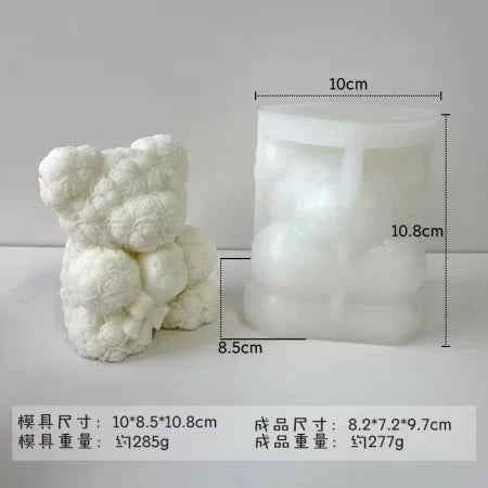 Orsetto di 10 cm con Rose e Fiocco. Stampo in silicone anche per Candele