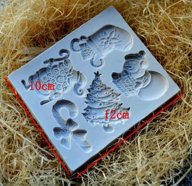 Albero e Babbo Natale Pupazzo di Neve e Regali. Stampo con 5 forme Natale in silicone