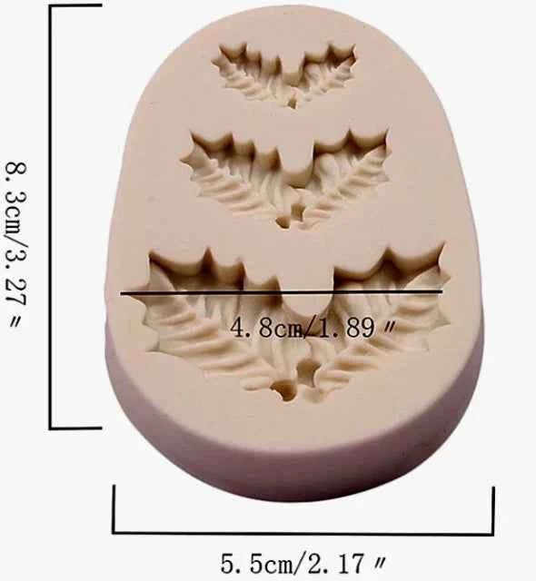 3 Foglie di Agrifoglio. Natale. Christmas Leaf Silicone Cake Mold. Stampo silicone
