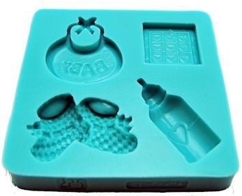 Square silicone mold with 4 cute baby-themed designs.