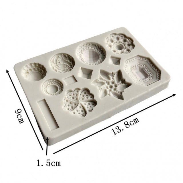 Beautiful Button and Tiara Jewelry in various shapes. Vintage Baroque. Silicone mold.