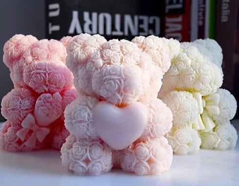 Grande Orsetto con Rose e Cuore. Stampo 14 cm in silicone anche per Candele - WORLD PRODUCTS SHOP