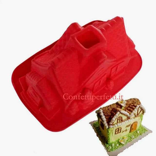 Grande Casa con alberi e camino. Grande Tortiera in silicone