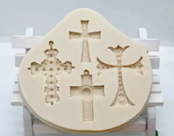 Decorated Baroque Cross. Silicone mold with 4 shapes. Cross silicone molds for baking fondant molds.