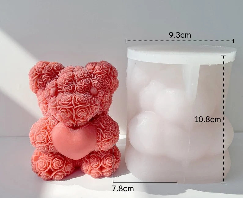 Orsetto di 10 cm con Rose e Cuore. Stampo in silicone anche per Candele - WORLD PRODUCTS SHOP