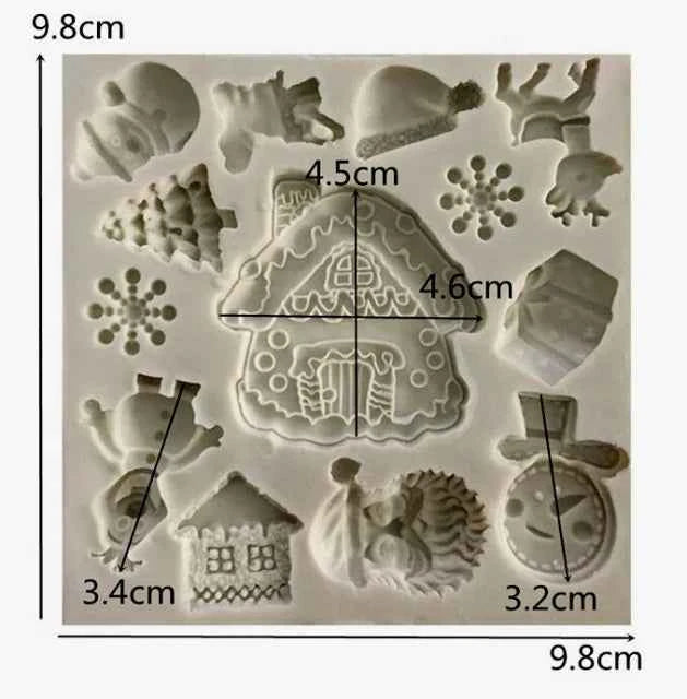 stampo Natale con 13 forme. Christmas House Tree Silicone Mold. Stampo silicone