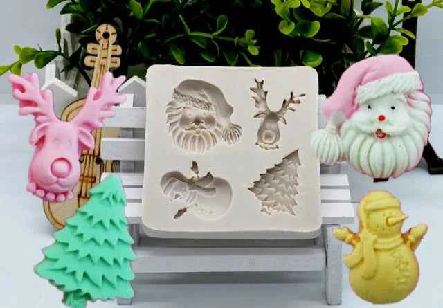 Albero di Natale Renna Pupazzo di neve e Albero. Christmas Deer Snowman Tree Shape Silicone Resin Mold. Stampo silicone con 4 forme