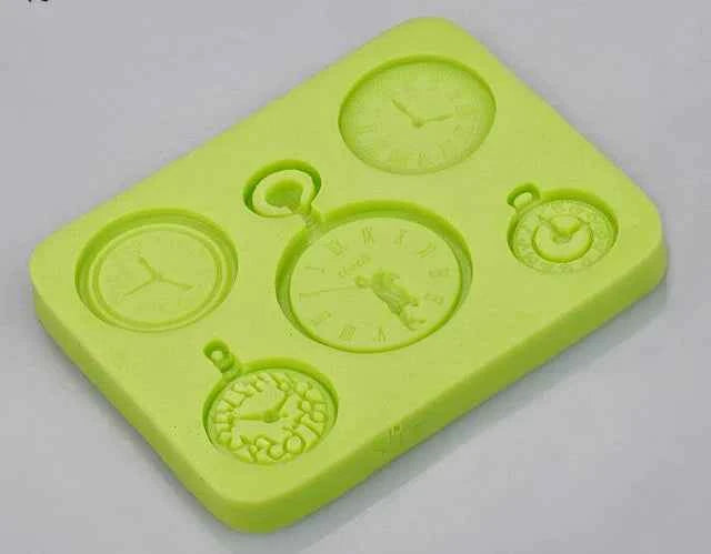 Orologio Antico da Taschino. Stampo in silicone di 5 Orologi. Clock Watches Fondant Cake Molds