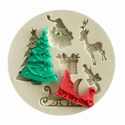 Natale con Albero e Babbo Natale Slitta e Renna. Stampo in silicone