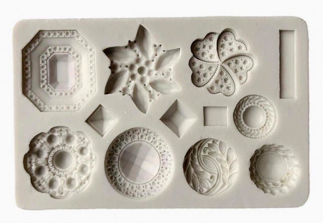 Beautiful Button and Tiara Jewelry in various shapes. Vintage Baroque. Silicone mold.