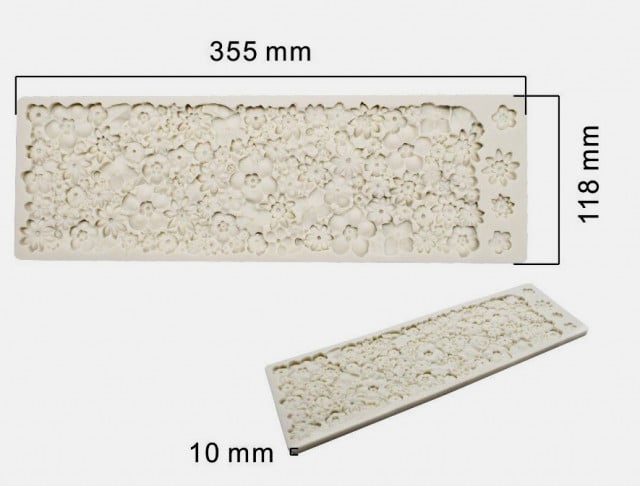 Flowers. Large 37 x 12 cm silicone floral border mold with many flowers.