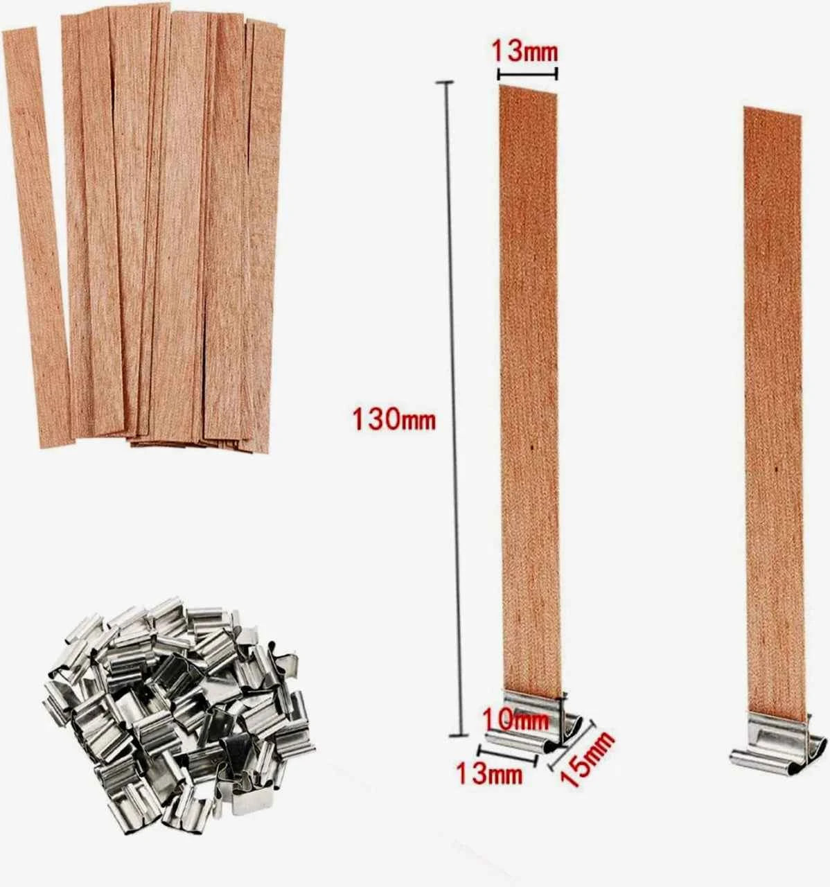10 Stoppini in legno 13 cm con 10 supporti in metallo per Candele