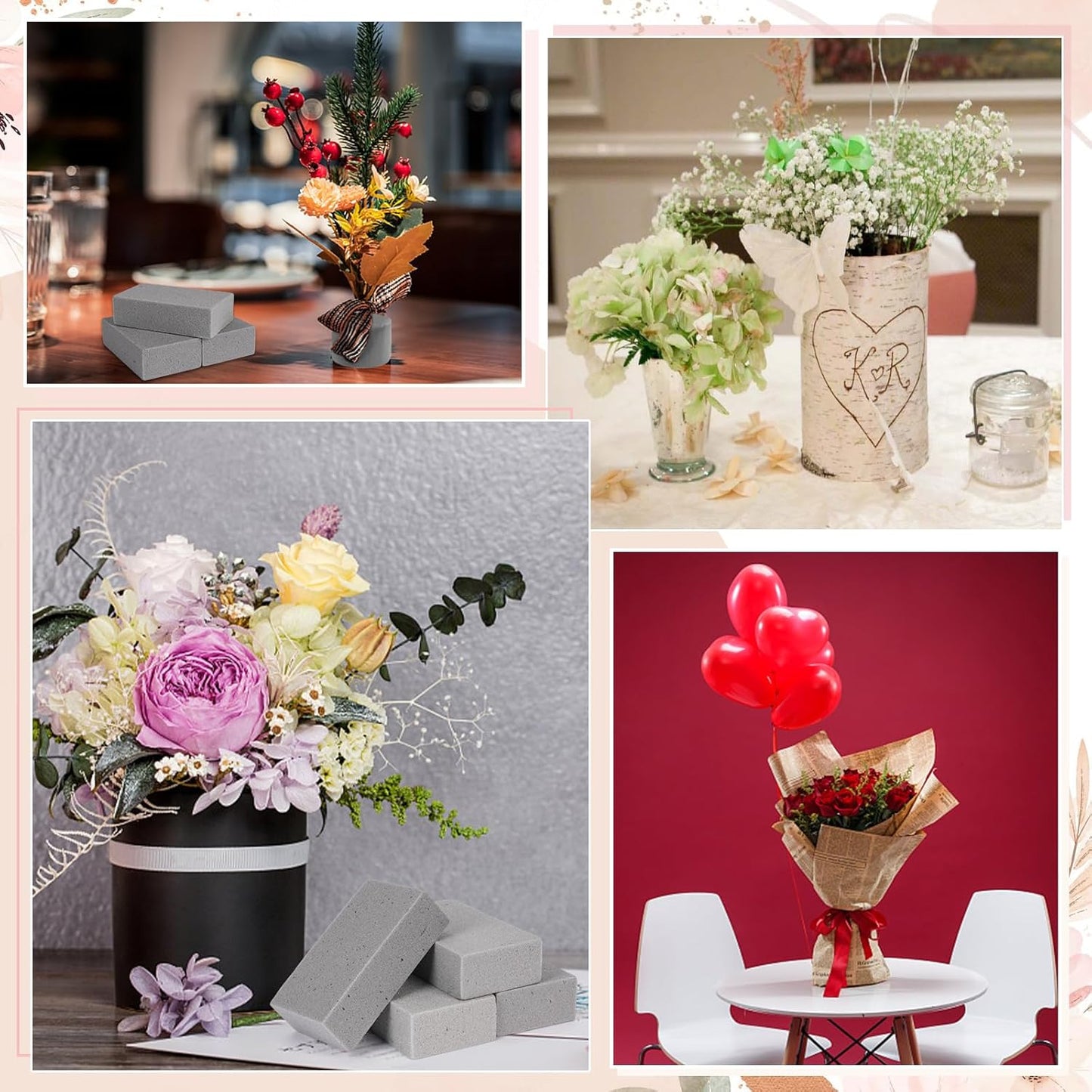 5 Pezzi Spugna per Fiori, Spugna per Fiori Finti Rettangolare, Spugne per Fiore Freschi e Artificiali, Spugne Grigio per Fiore per Artigianato/Celebrazioni/Matrimonio