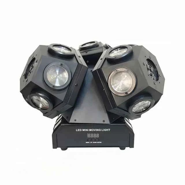 Faro Professional LED Stroboscopico con Laser, anche posizionabile su tavolo. Doppia testa mobile rotante con effetto DISCO a 3 Teste 4 in 1 RGB-W RGB. In zona Roma anche a noleggio