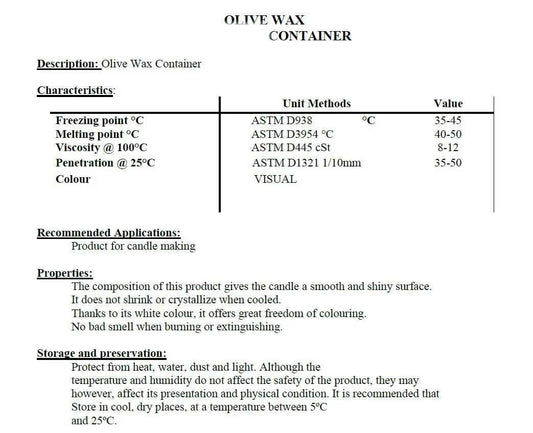 Cera Olive Extra Bianca per CONTENITORI. Nuova produzione