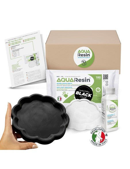 AQUA RESIN BLACK BOX – Il kit creativo completo per creazioni in nero assoluto, con stampo e finitura protettiva