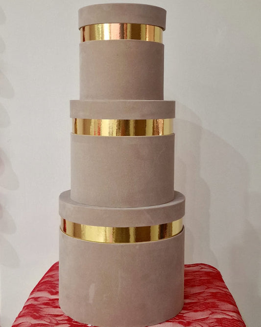 SCATOLA VELLUTO TORTORA CON BORDO ORO